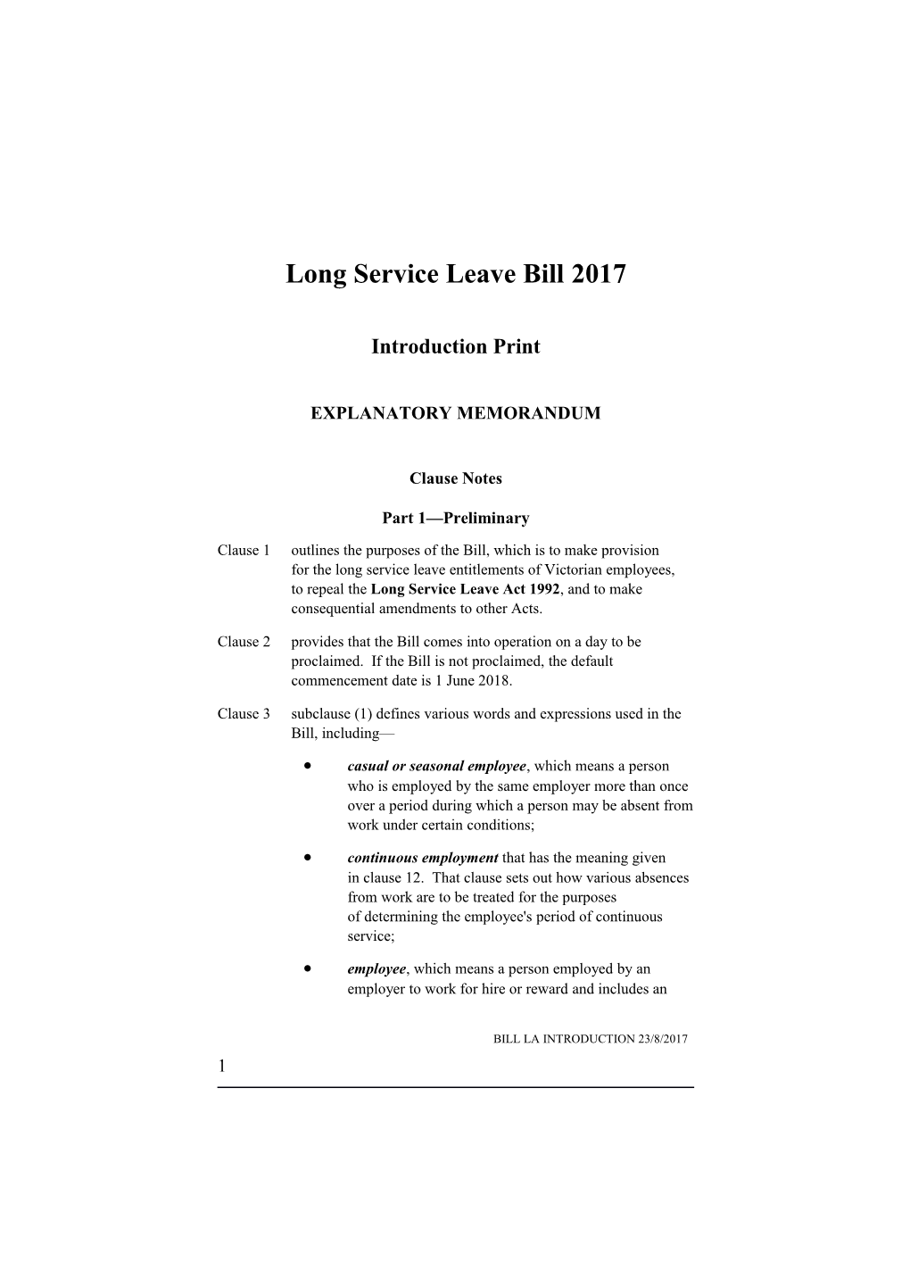 Long Service Leave Bill 2017