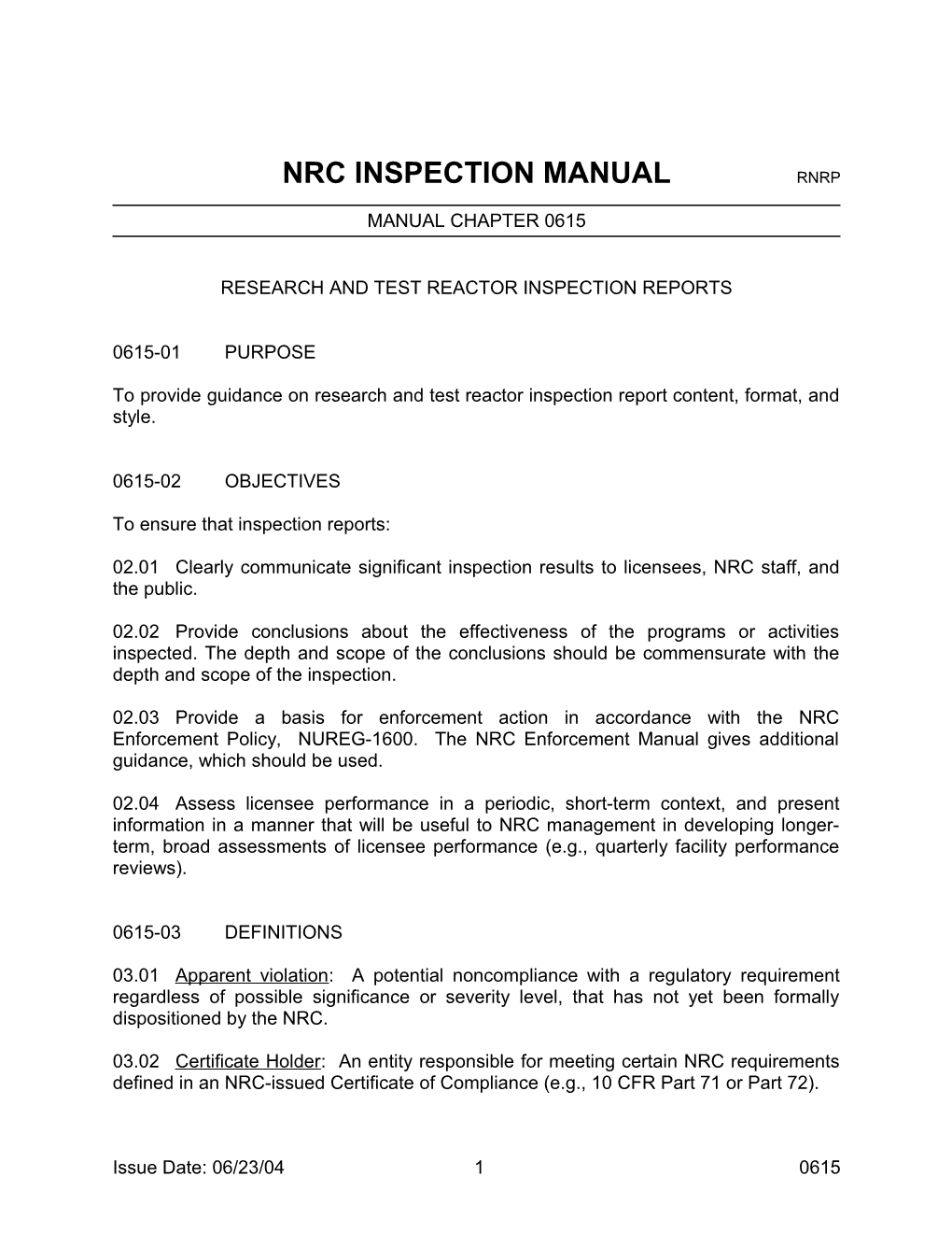 Nrc Inspection Manual Rnrp