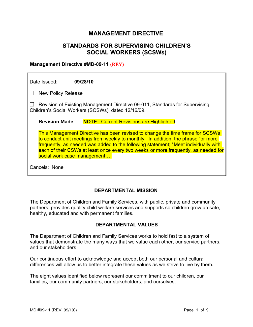Standards For Supervising Children's Social Workers (SCSW)