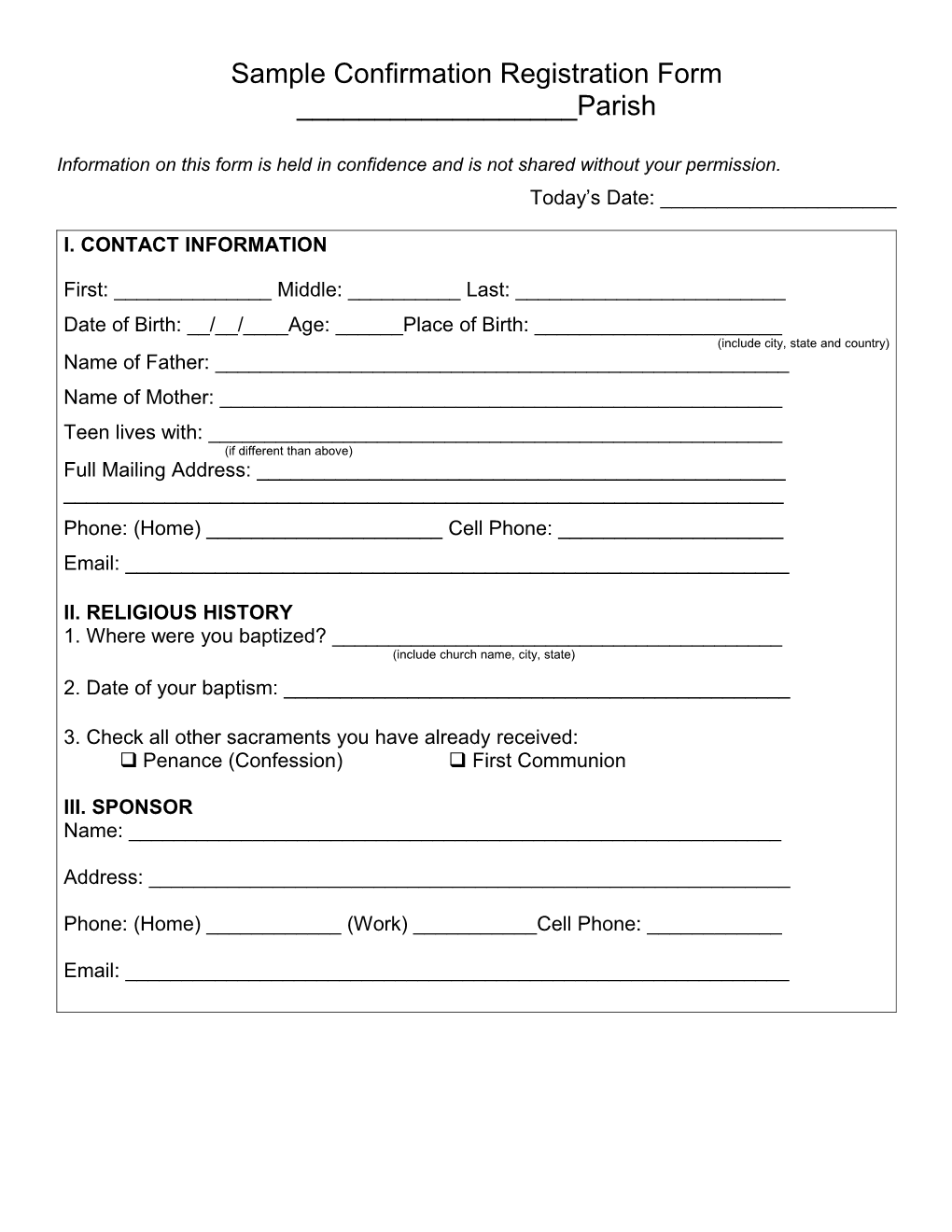 Sample Confirmation Registration Form