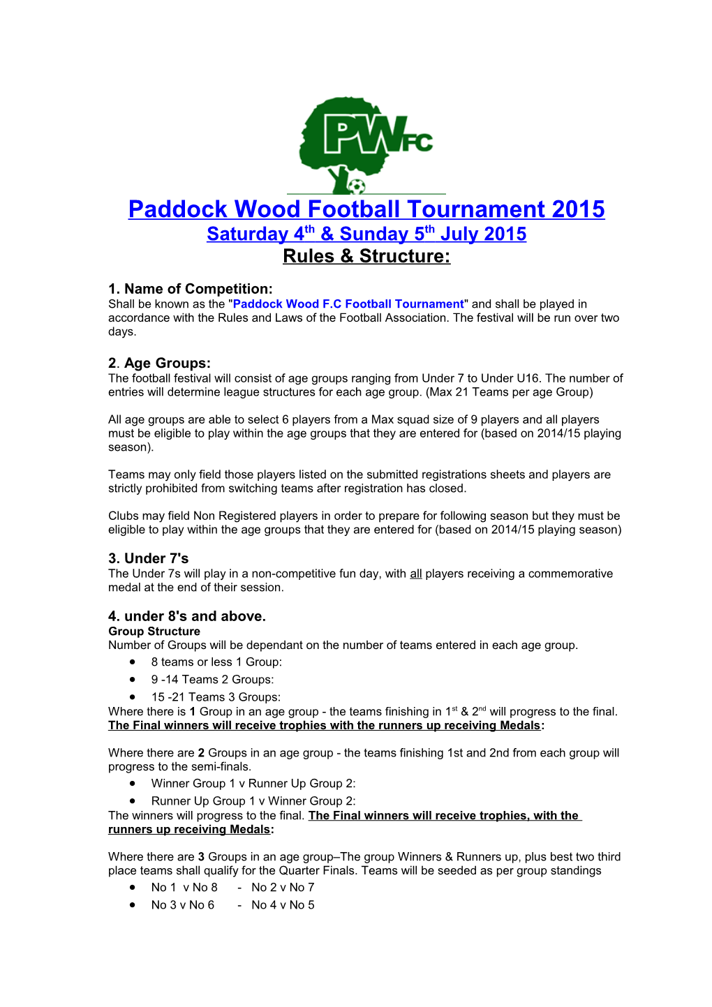 Paddock Wood Football Tournament 2015