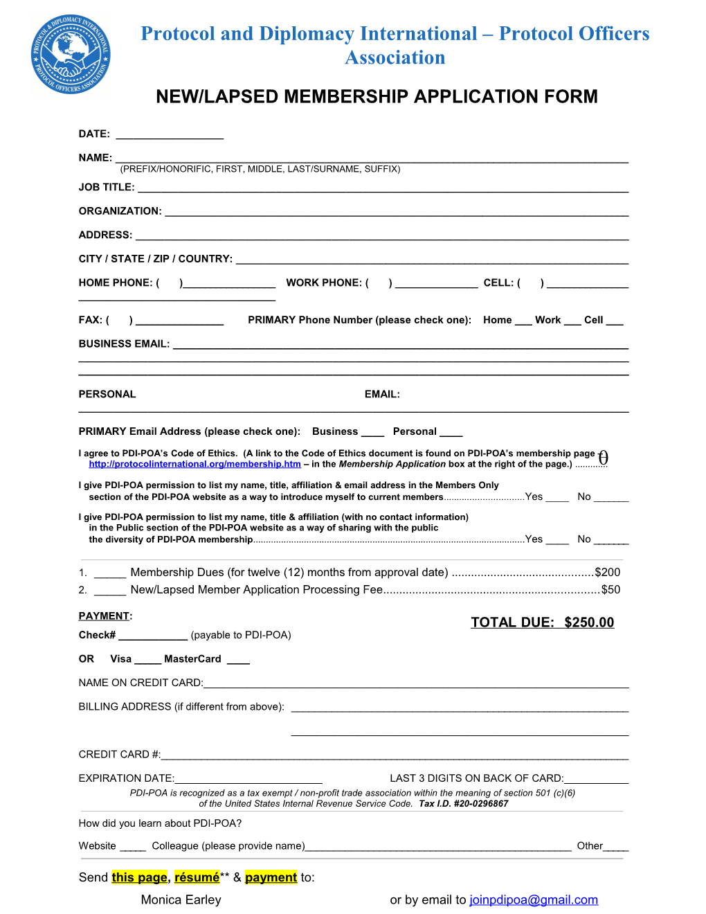 New/Lapsed Membership Application Form