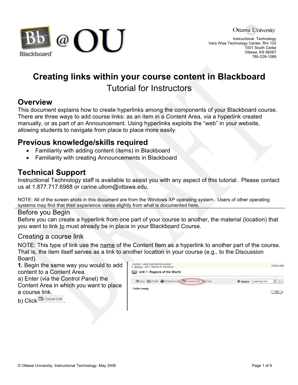 Creating Links Within Your Course Content in Blackboard