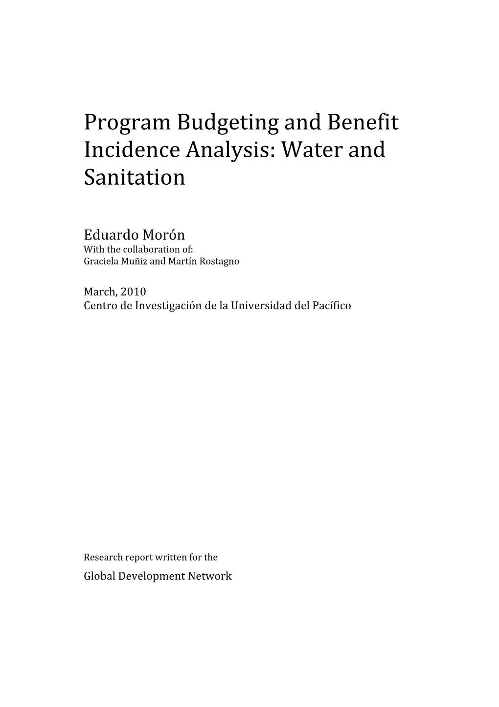 Program Budgeting and Benefit Incidence Analysis: Water and Sanitation Sector