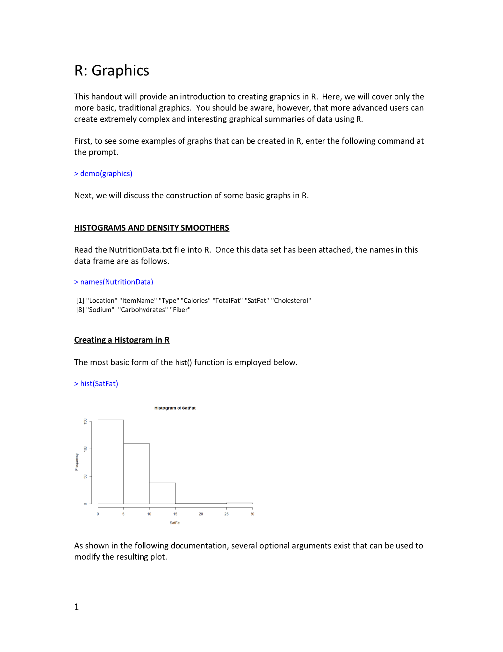 This Handout Will Provide an Introduction to Creating Graphics in R. Here, We Will Cover