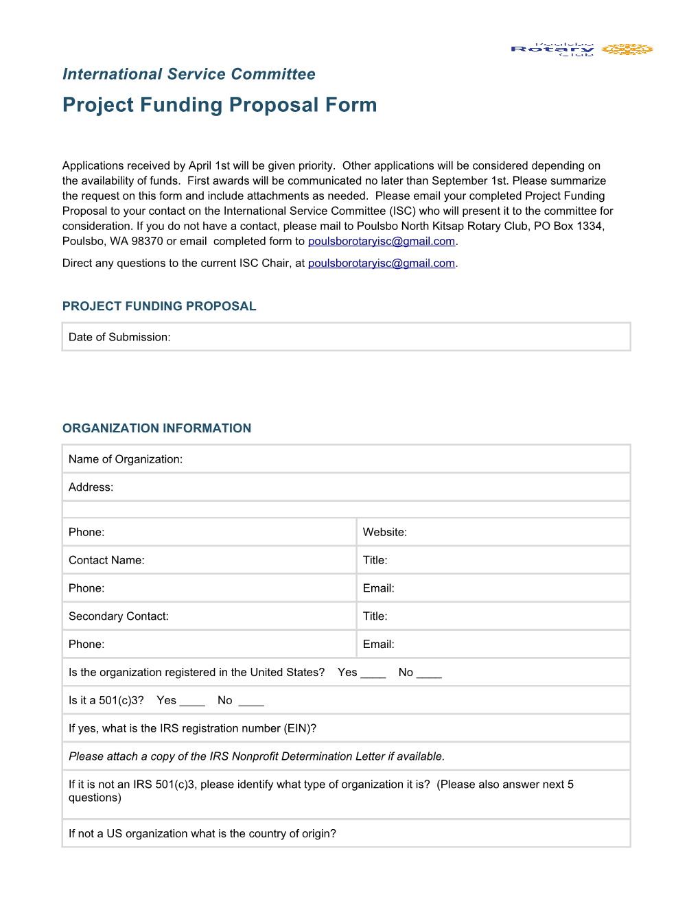 Project Funding Proposal Form