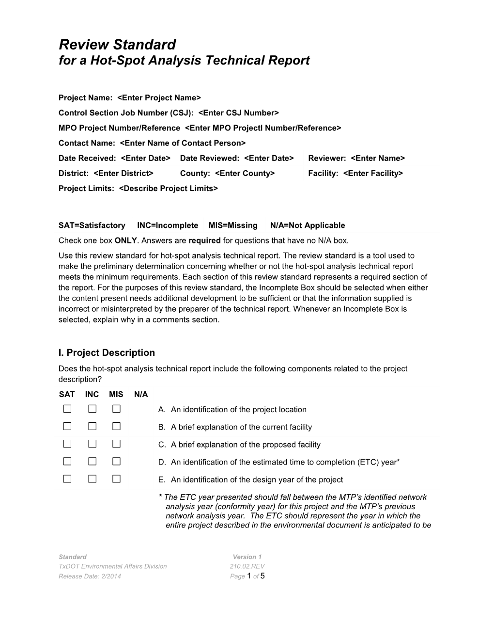 Review Strandard for a Hot-Spot Analysis Technical Report