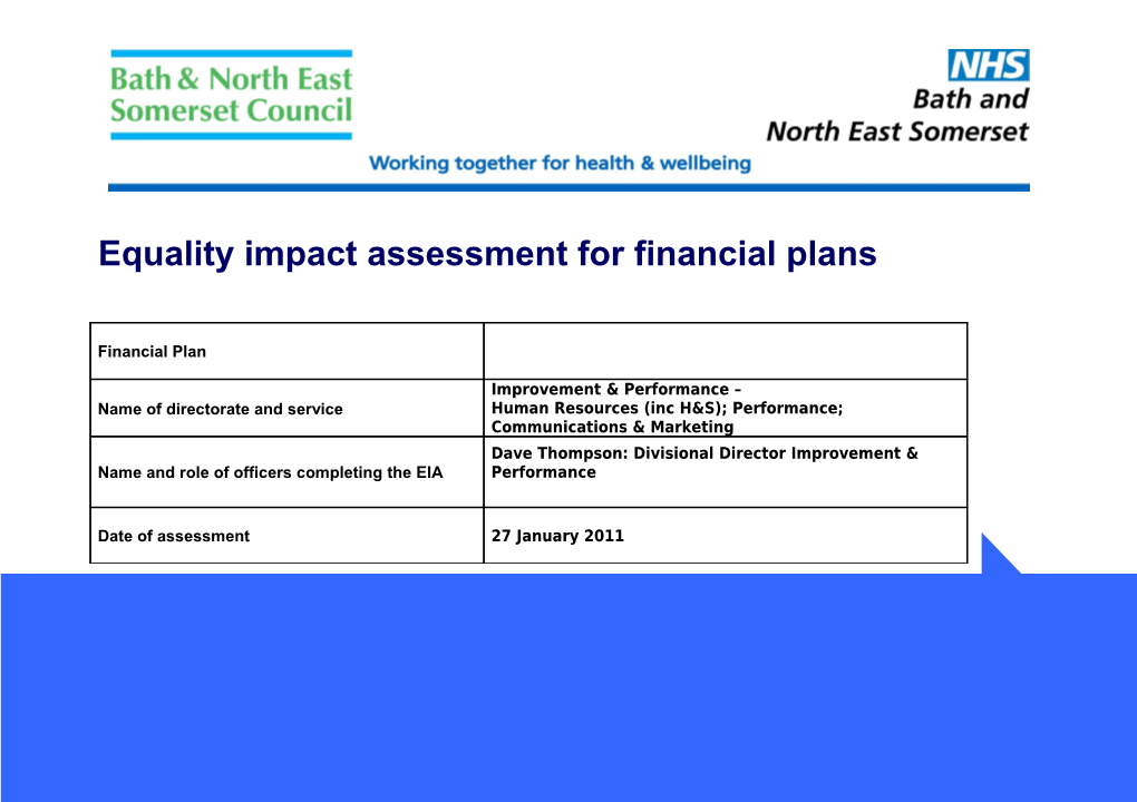 Equality Impact Assessment for Financial Plans