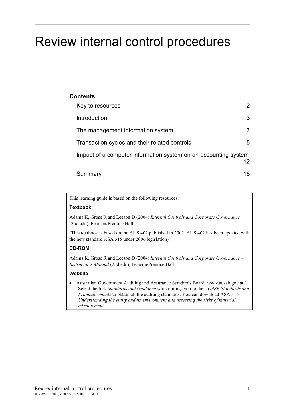 Review Internal Control Procedures