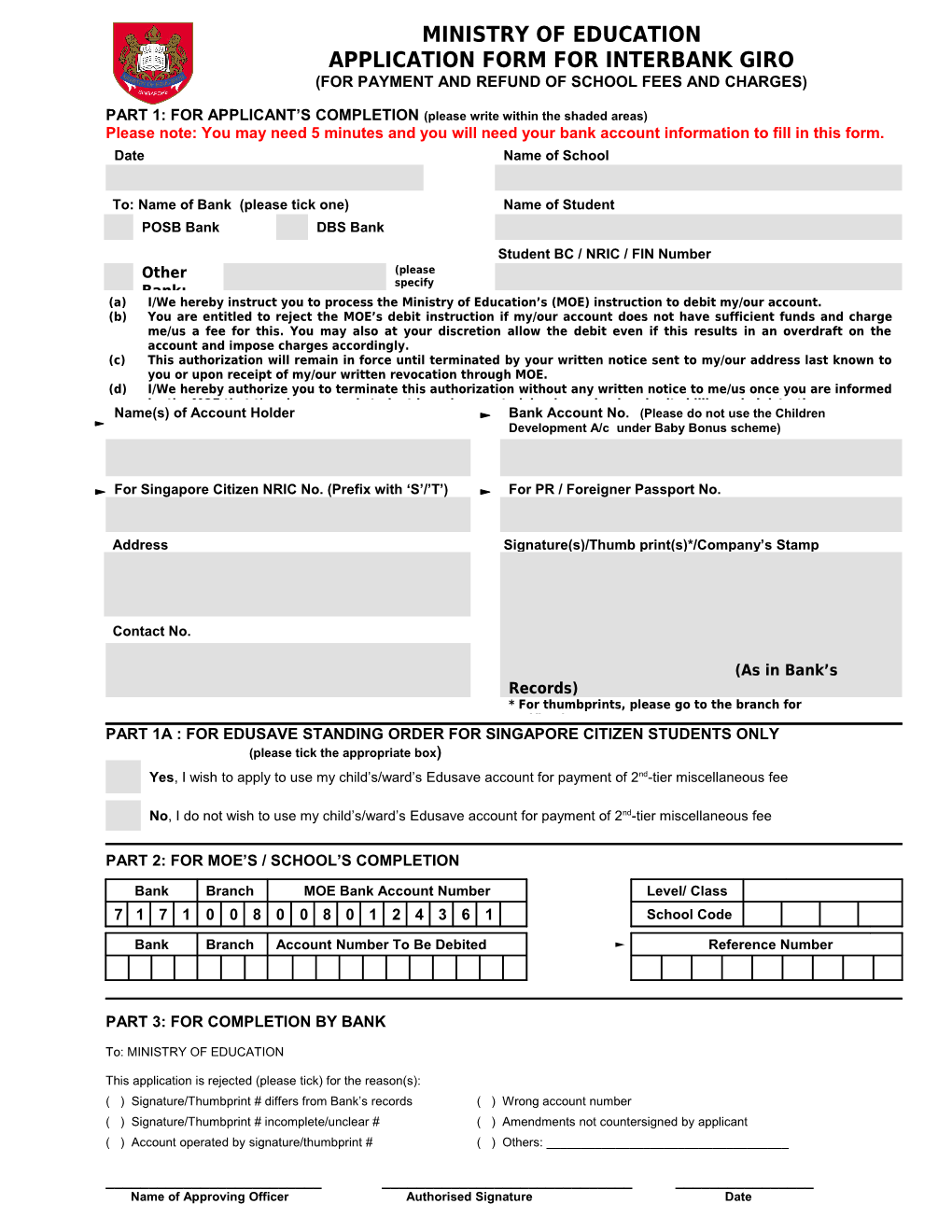 Application Form for Interbank Giro