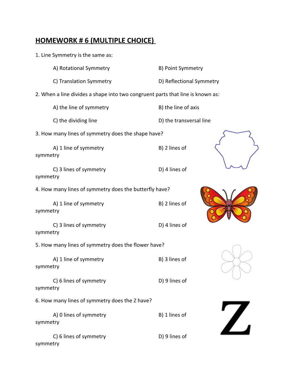 Homework # 6 (Multiple Choice)