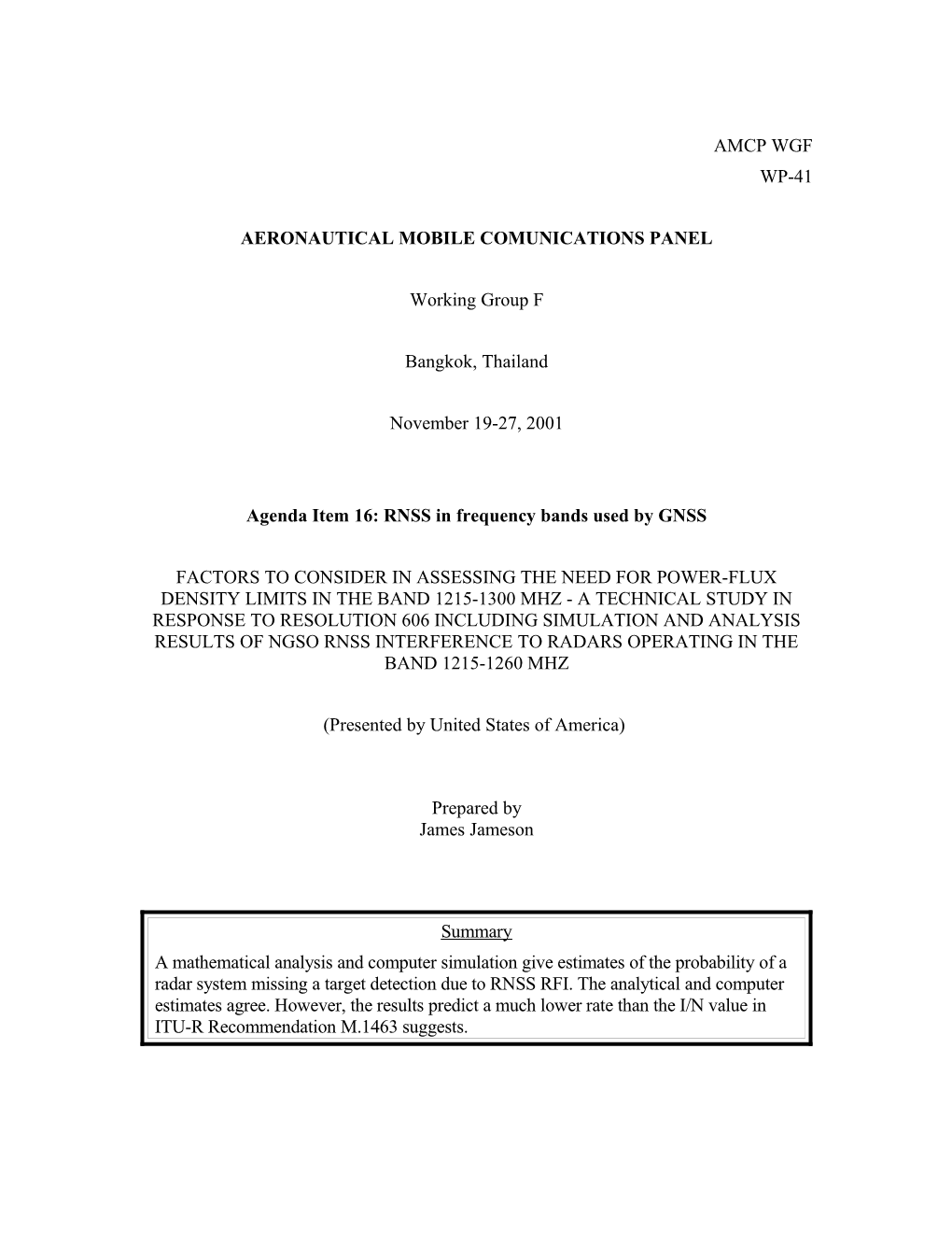 Factors to Consider in Assessing the Need for Pfd-Limits in the Band 1215-1300 Mhz - A