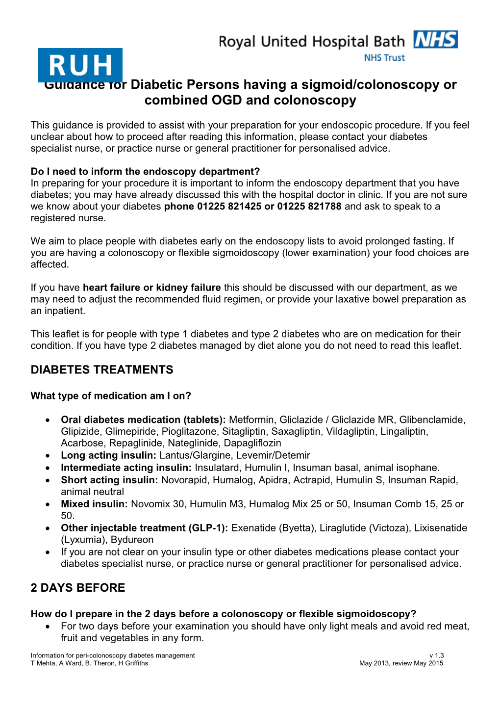 RUH Guidance for Diabetic Persons Having an Endoscopy