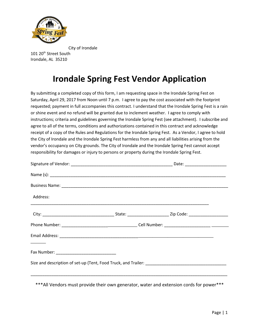 Irondale Spring Fest Vendor Application