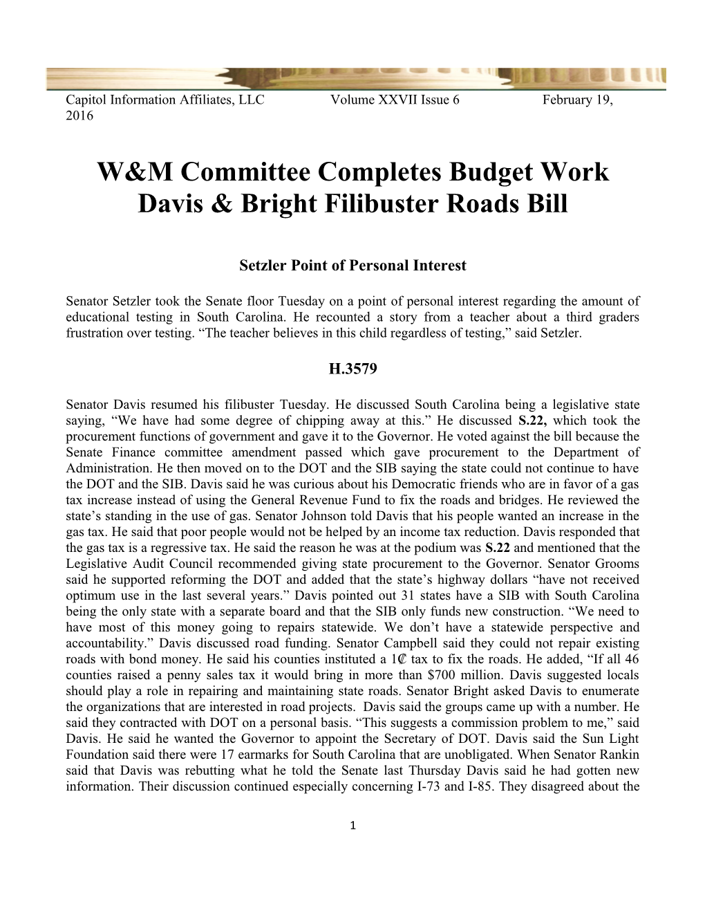 W&M Committee Completes Budget Work