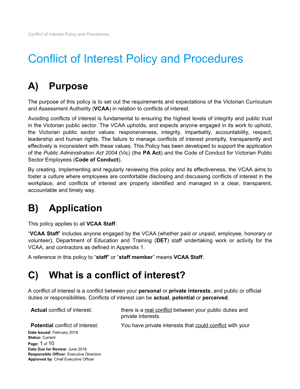 Conflict of Interest Policy and Procedures