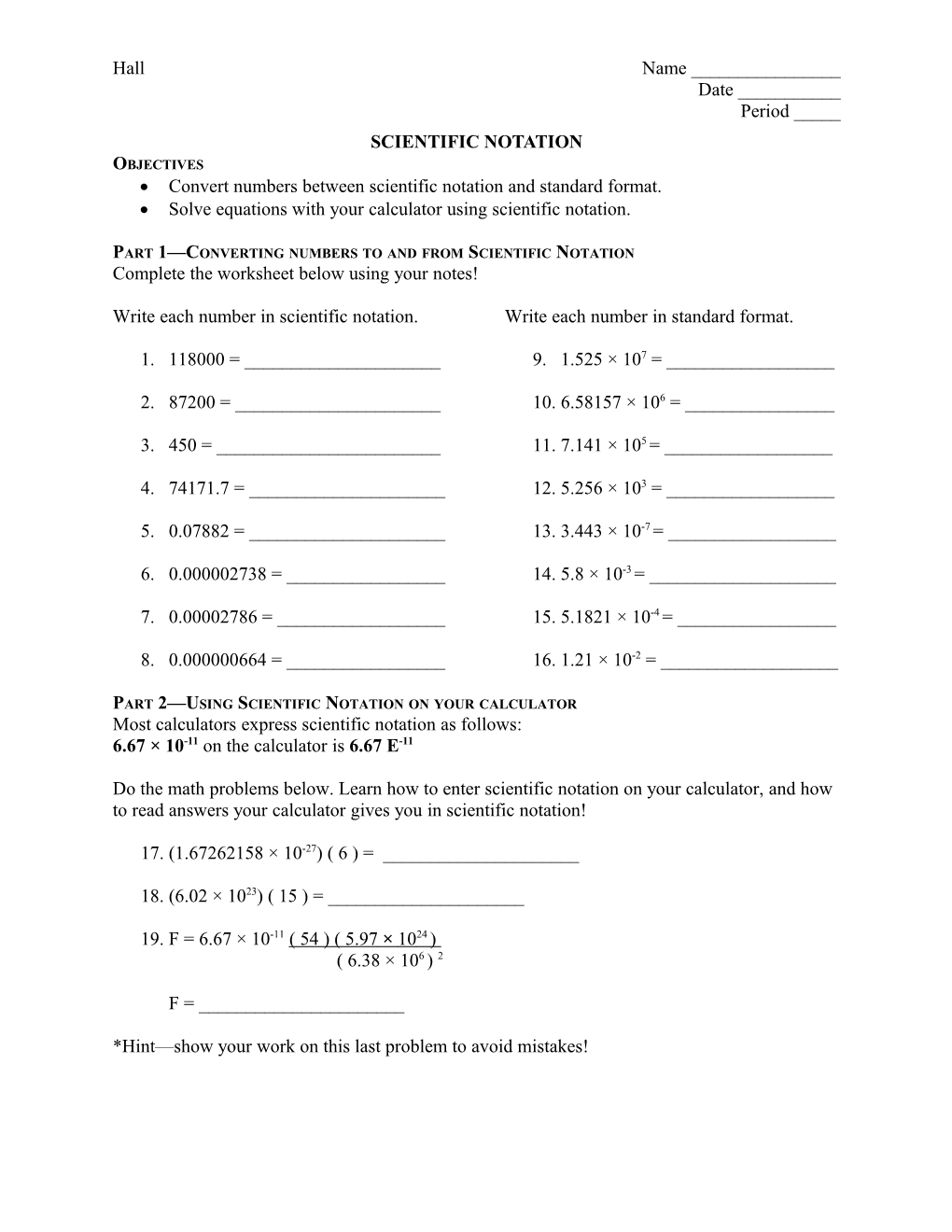 Part 1 Converting Numbers to and from Scientific Notation