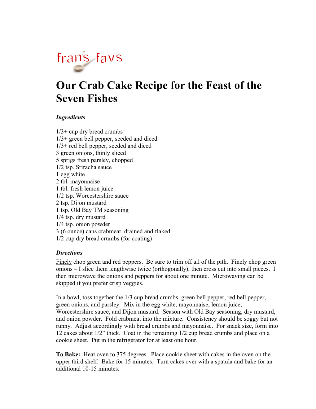 Our Crab Cake Recipe for the Feast of the Seven Fishes