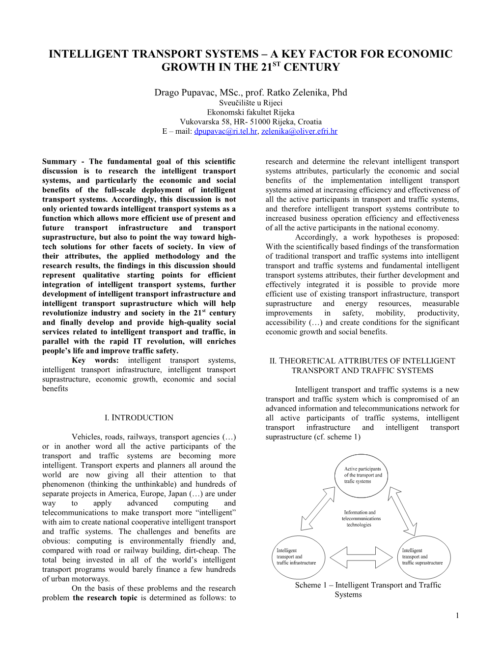 Intelligent Transport Systems a Key Factor for Economic Growth in the 21St Century