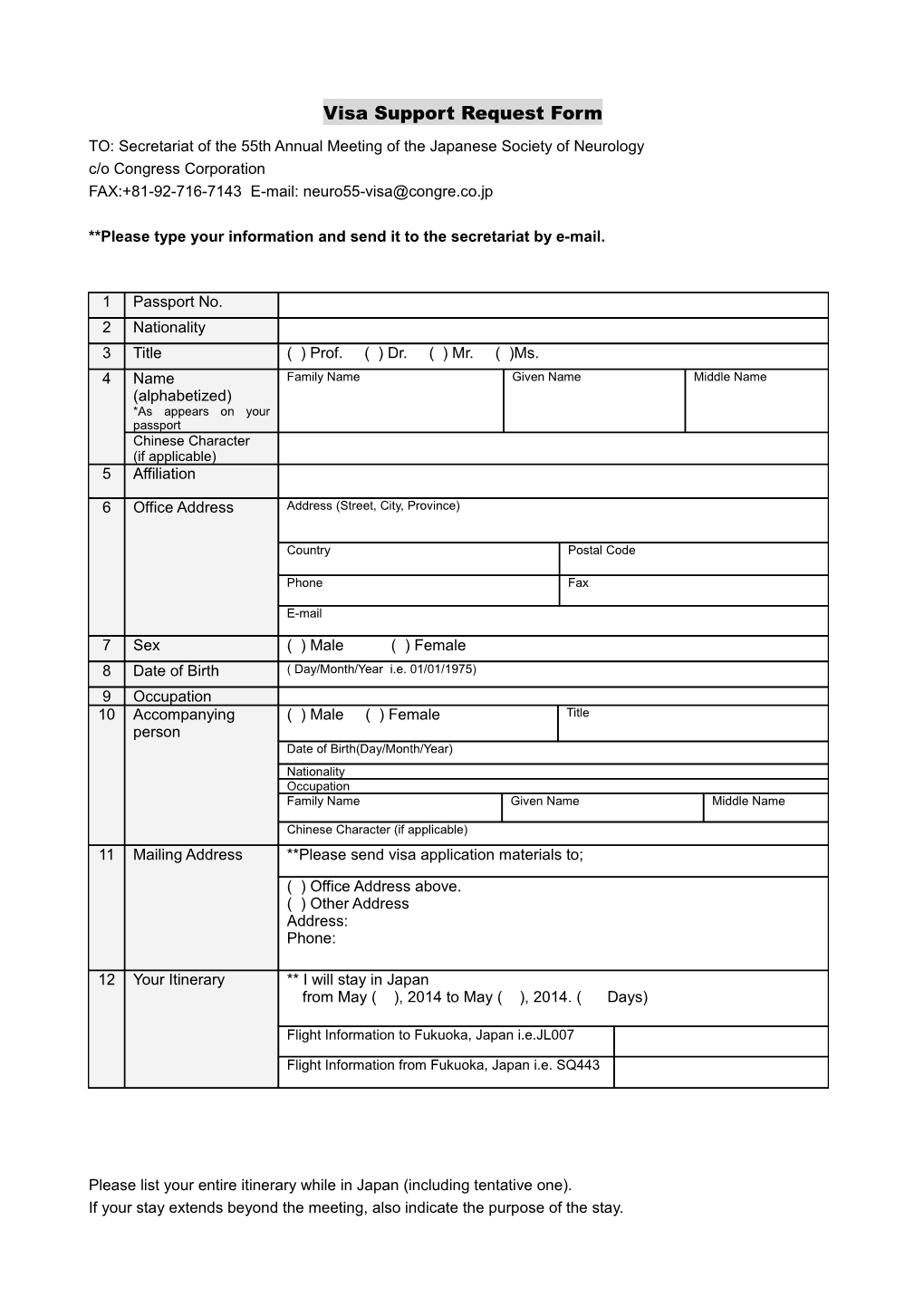 Information Sheet for VISA