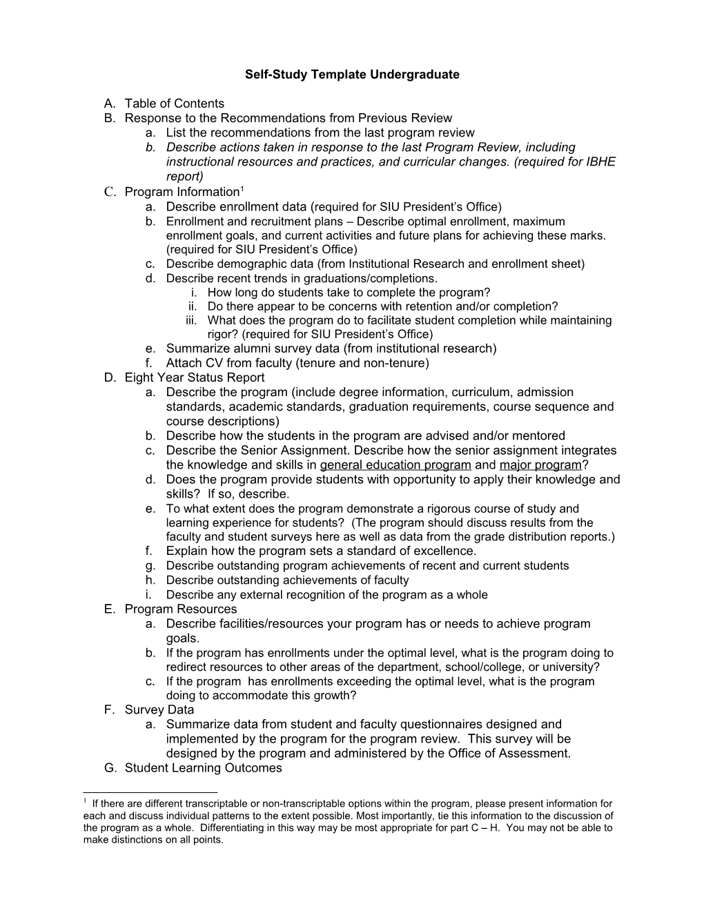 Self-Study Template Undergraduate