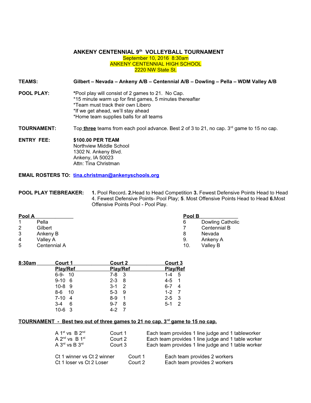 ANKENY CENTENNIAL 9Th VOLLEYBALL TOURNAMENT