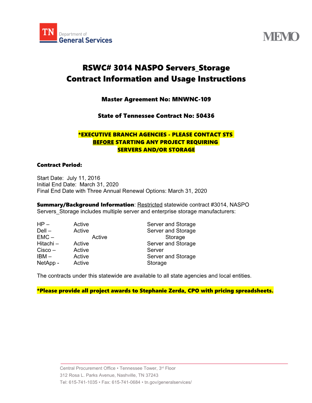 RSWC# 3014 NASPO Servers Storage