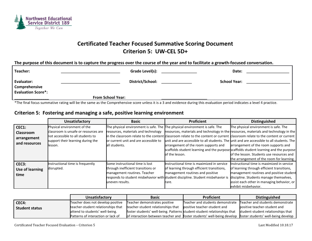 Certificated Teacher Focused Summative Scoring Document