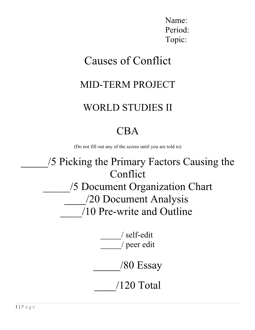 Do Not Fill out Any of the Scores Until You Are Told To