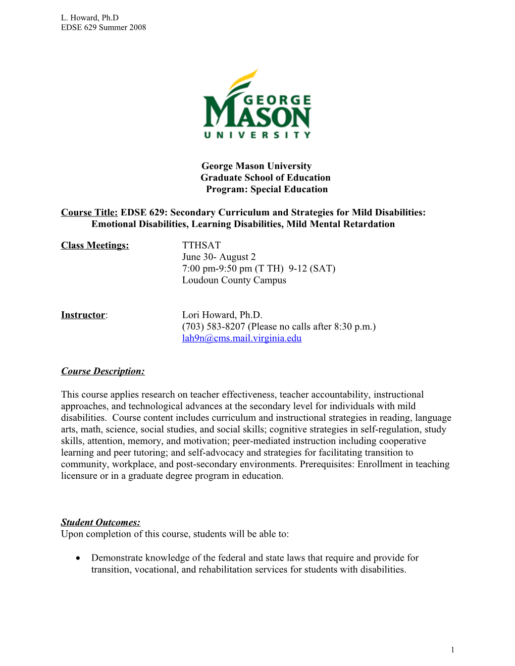 George Mason University Graduate School of Education Program: Special Education s1