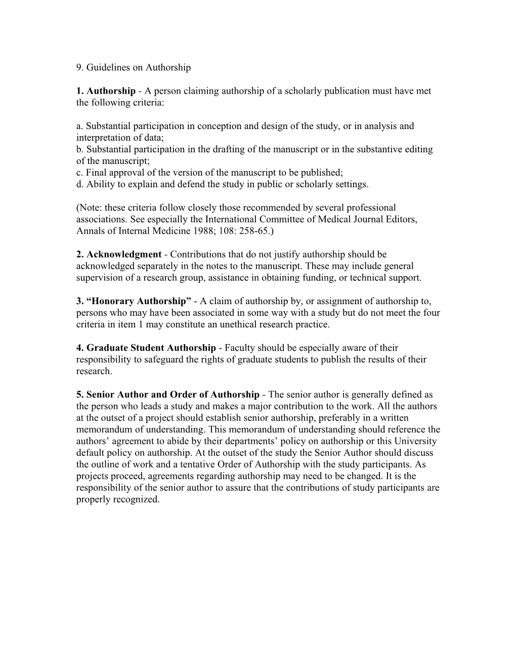 9. Guidelines on Authorship