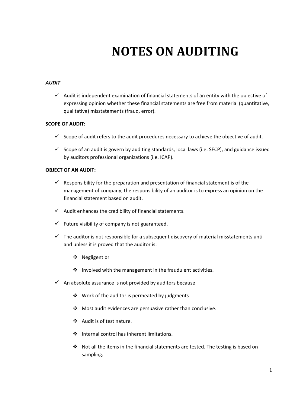 Notes on Auditing