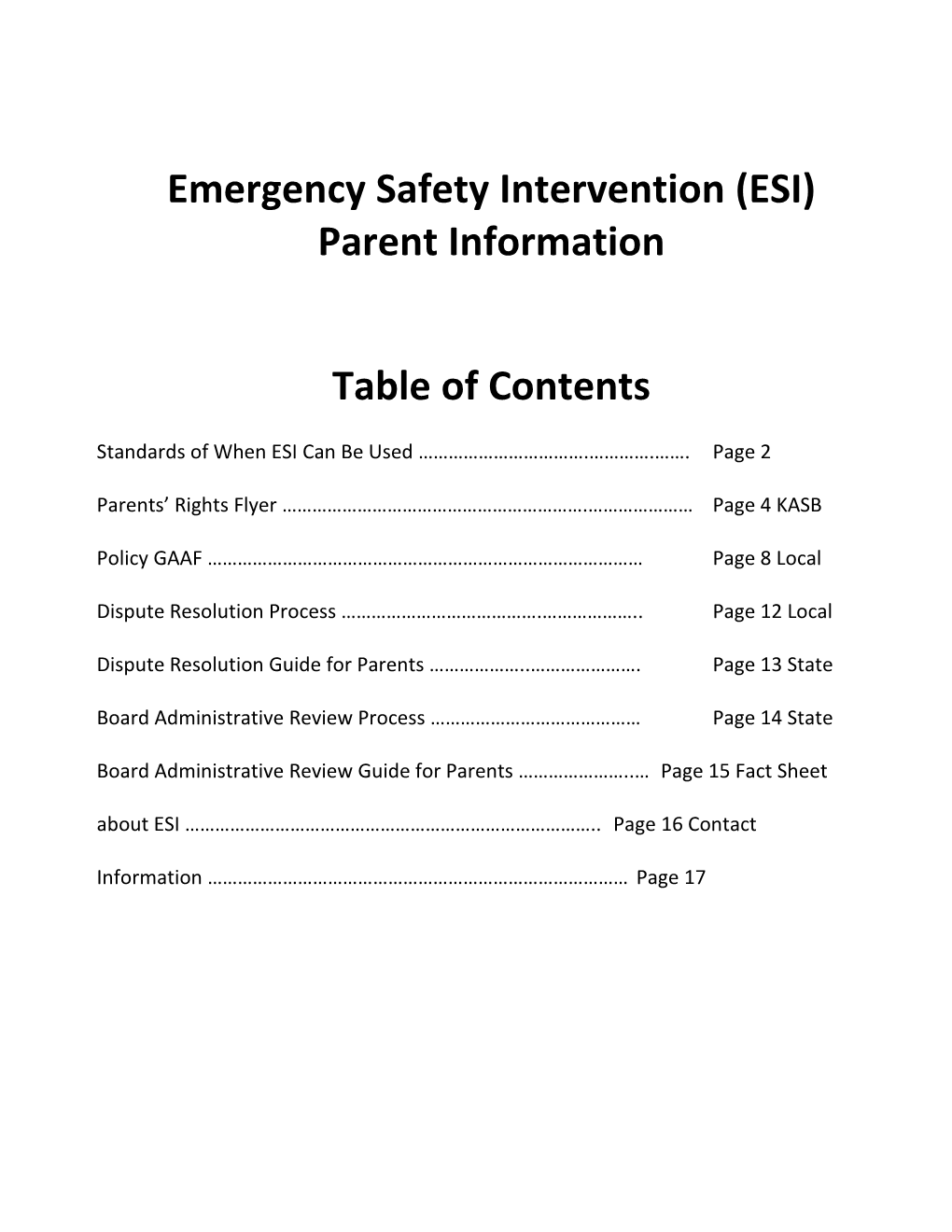 Emergencysafetyintervention(ESI) Parentinformation
