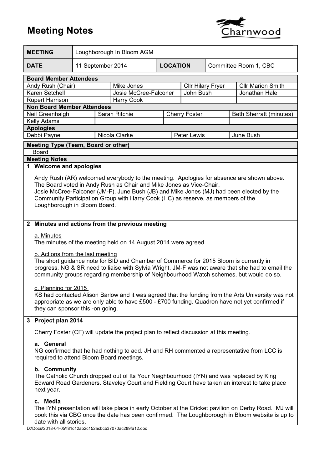 S: Contracts MOS Loughborough in Bloom in Bloom 2014 Bloom Board Minutes, Agendas Bloom