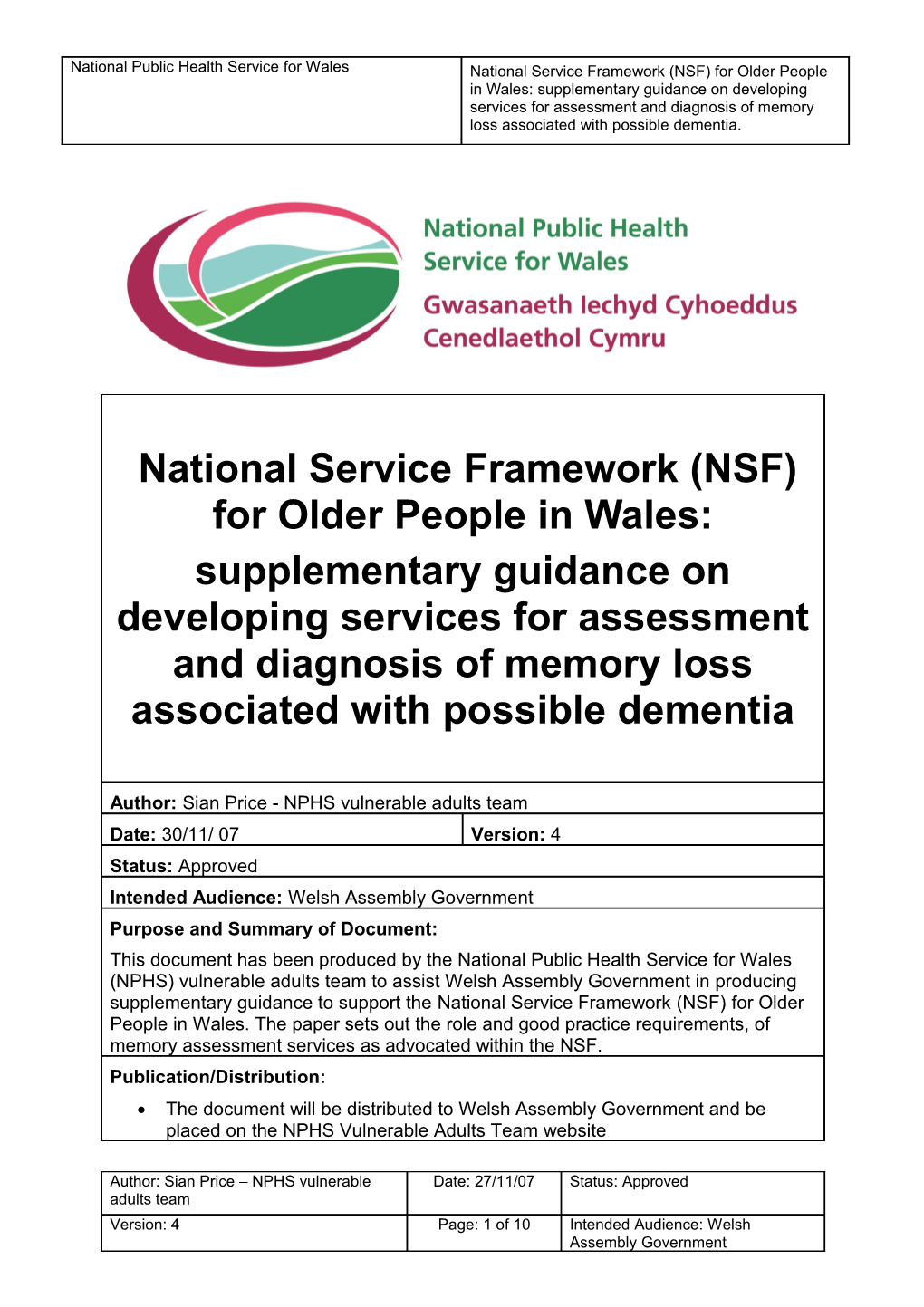 2007. National Public Health Service for Wales Background