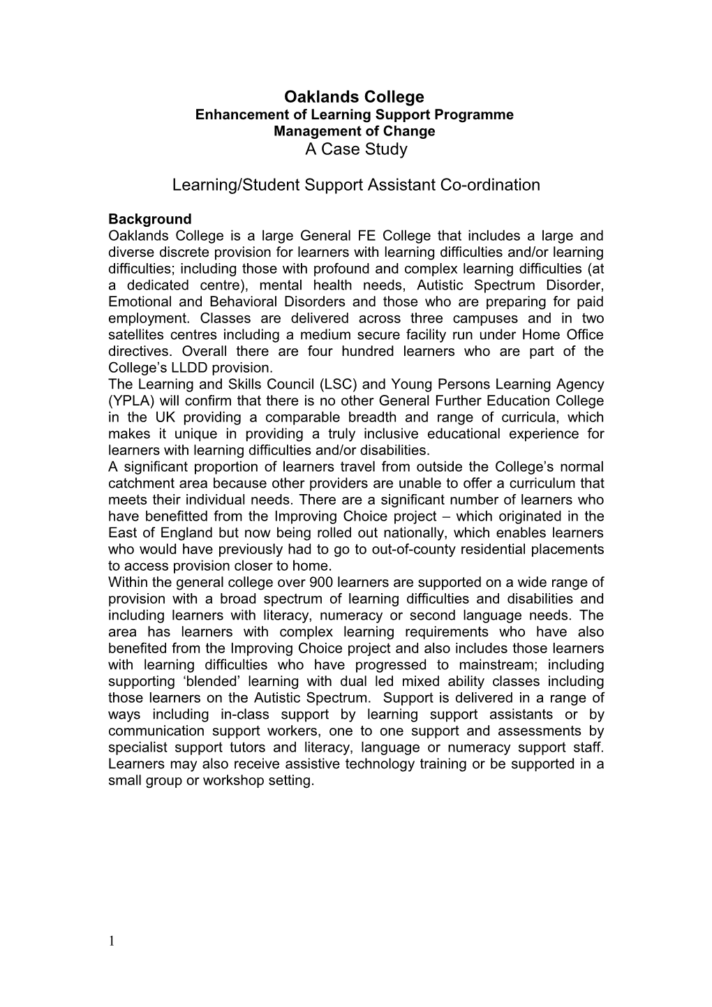 Enhancement of Learning Support Programme