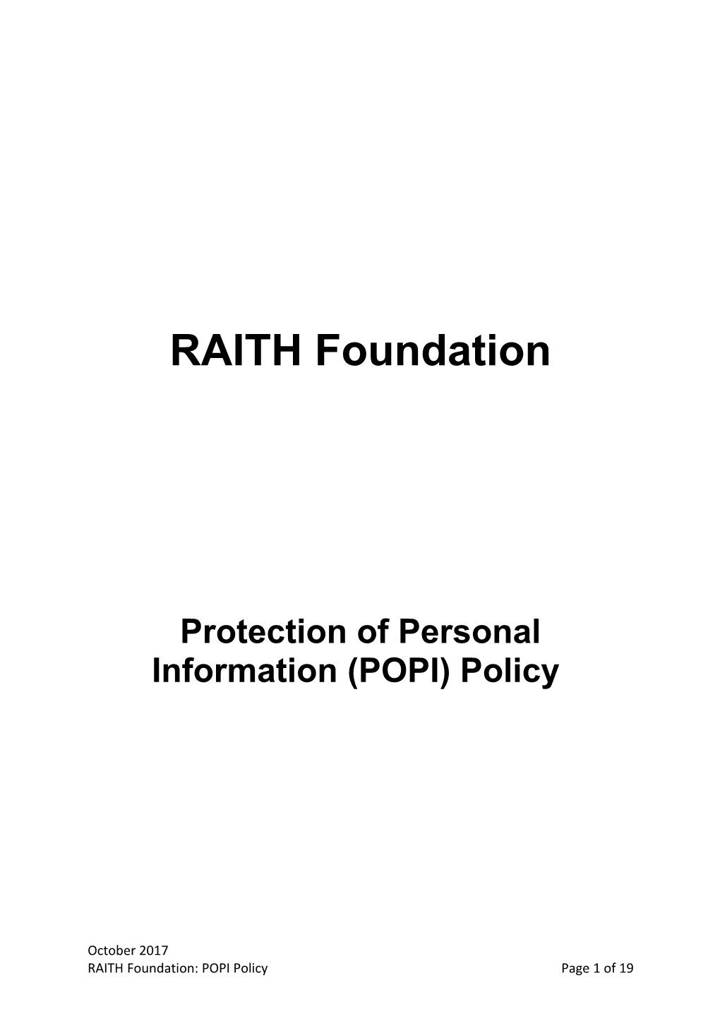 Protection of Personal Information (POPI) Policy