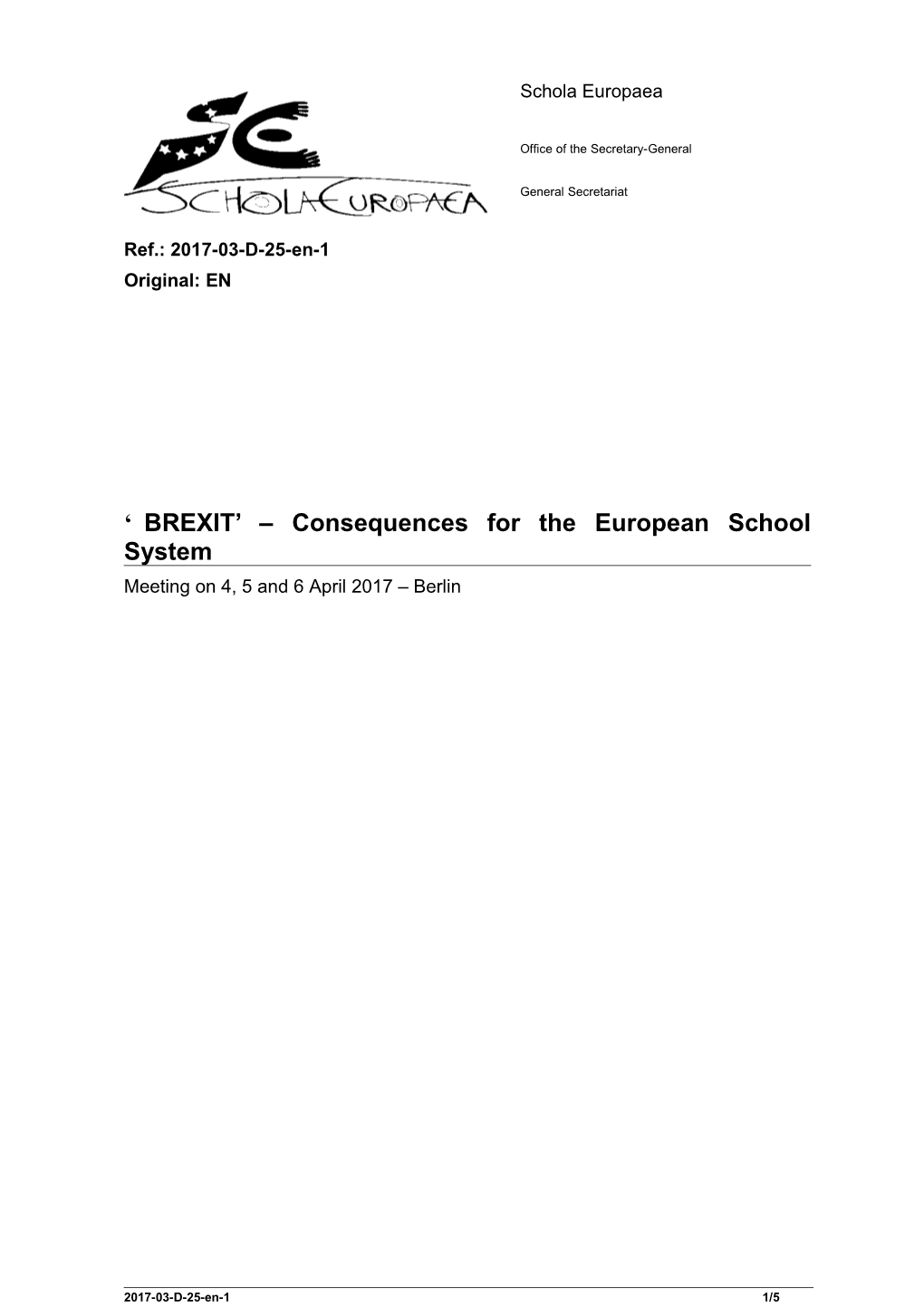 BREXIT Consequences for the European School System