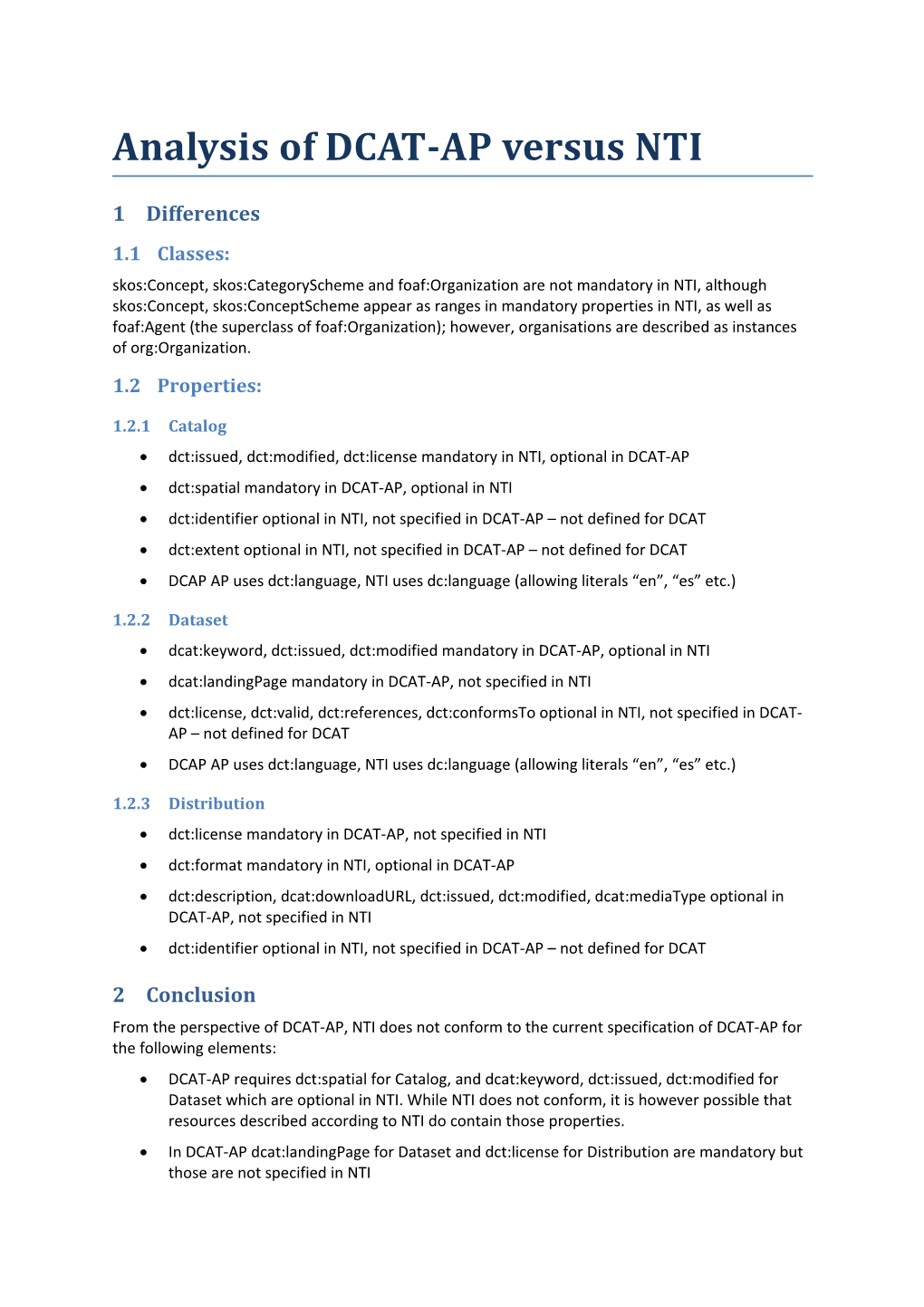 Analysis of DCAT-AP Versus NTI