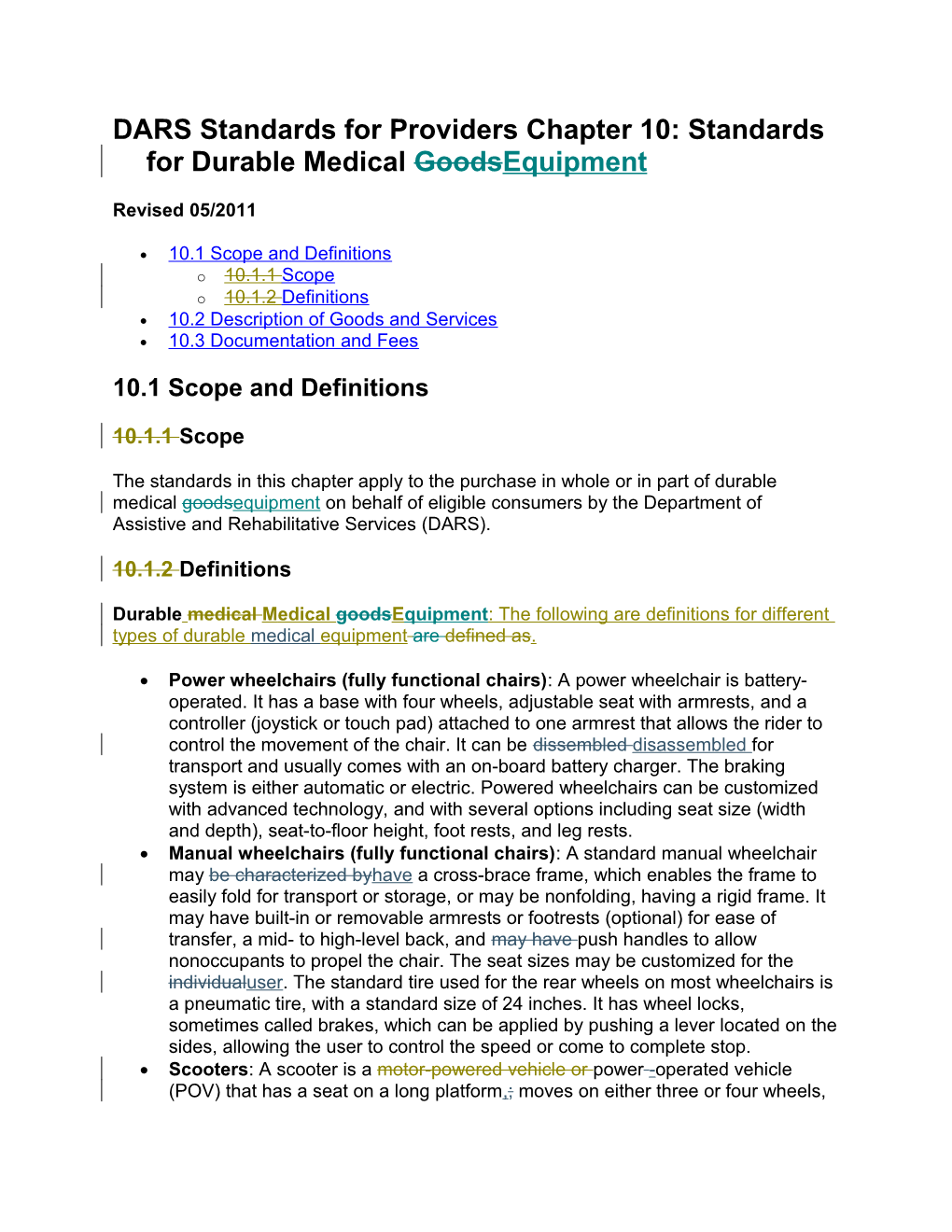 DARS DRS Standards For Providers Chapter 10 Revisions - May 2011