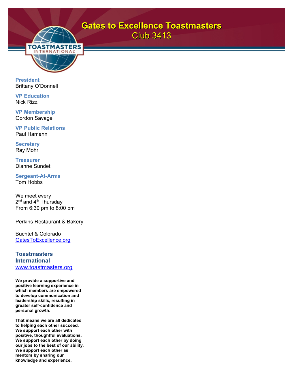 Gates to Excellence Toastmasters