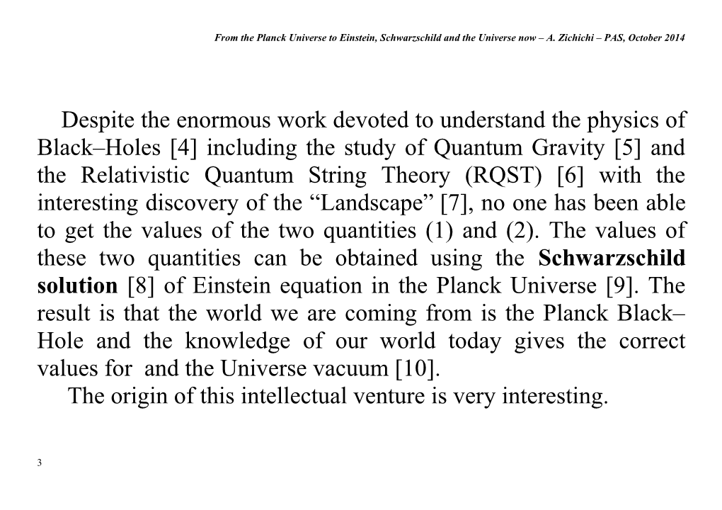 From the Planck Universe to Einstein, Schwarzschild
