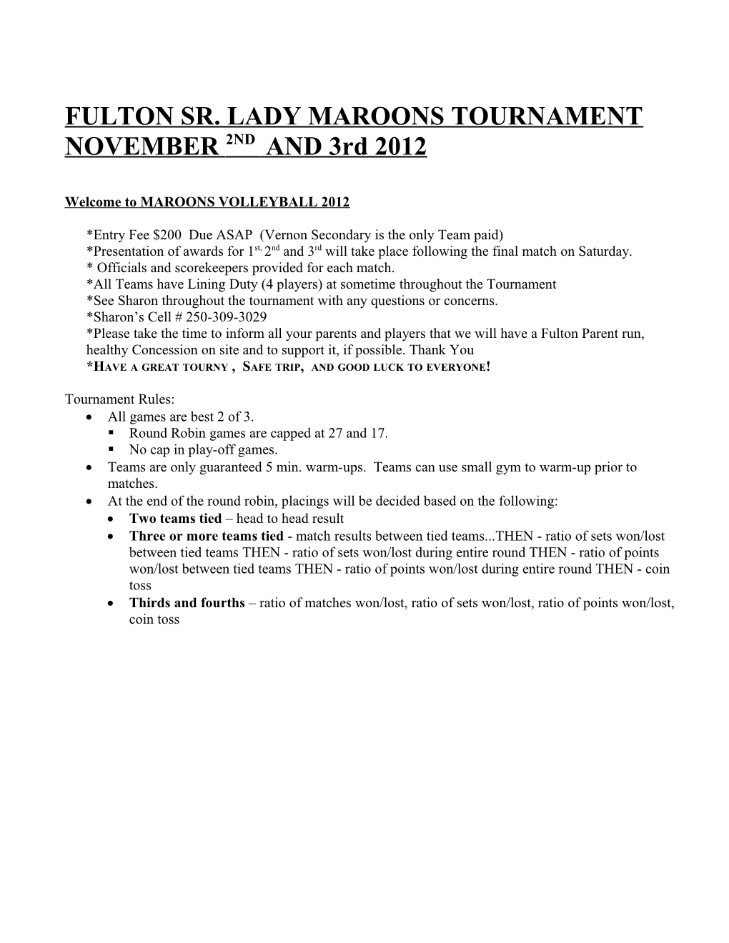 Fulton Sr. Lady Maroons Tournament