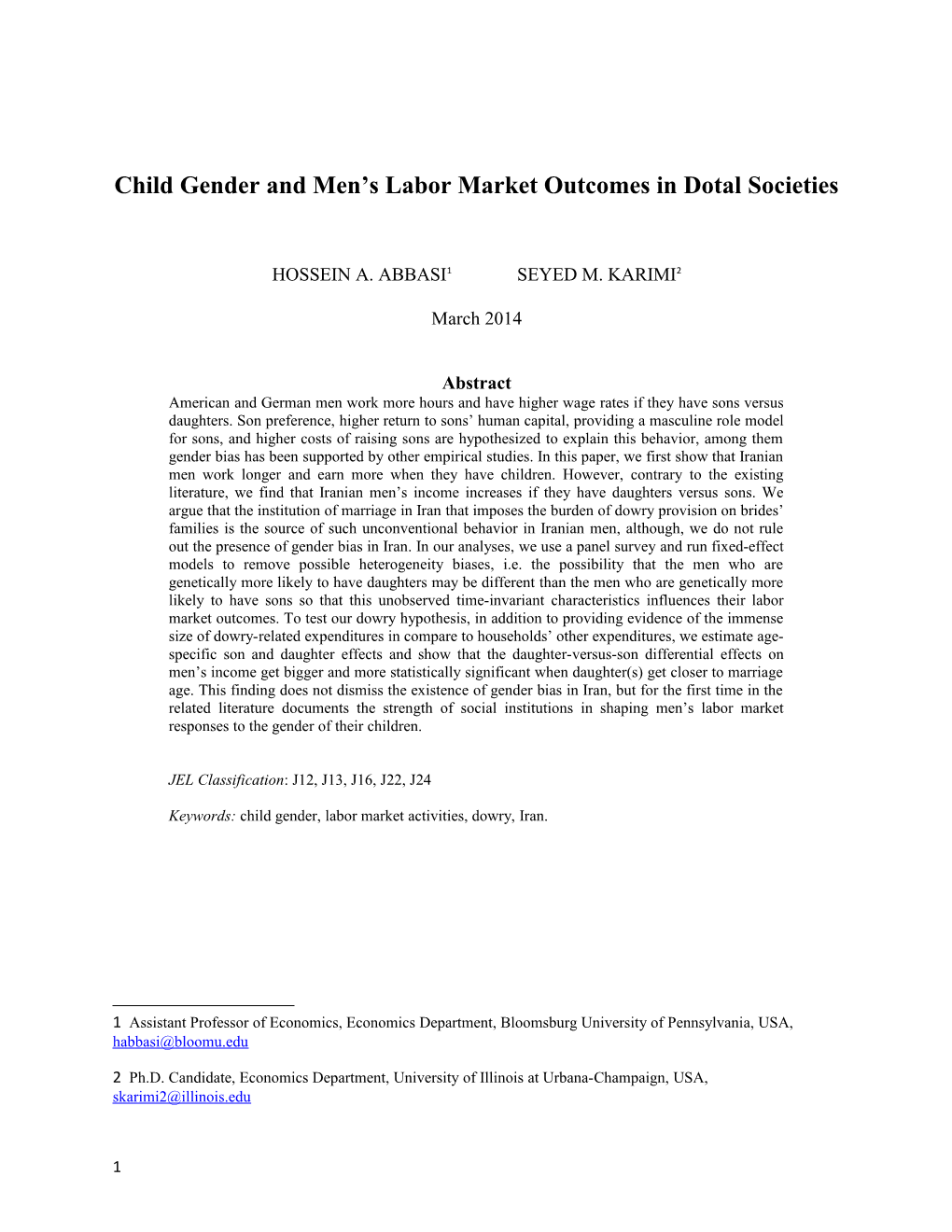 Child Gender and Men S Labor Market Outcomes in Dotal Societies