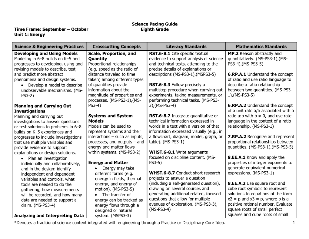 Science Pacing Guide