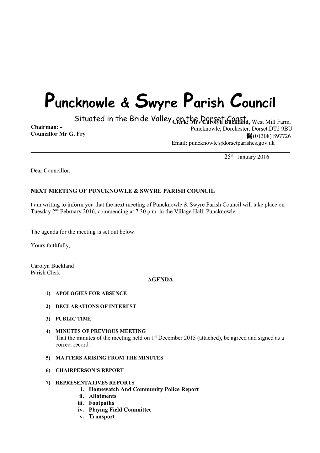 Puncknowle & Swyre Parish Council