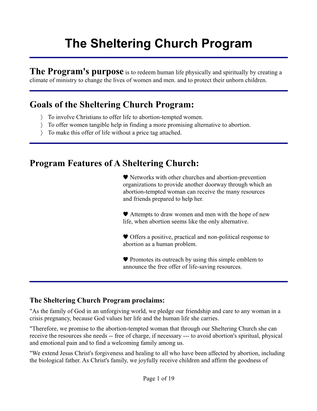The Sheltering Church Program
