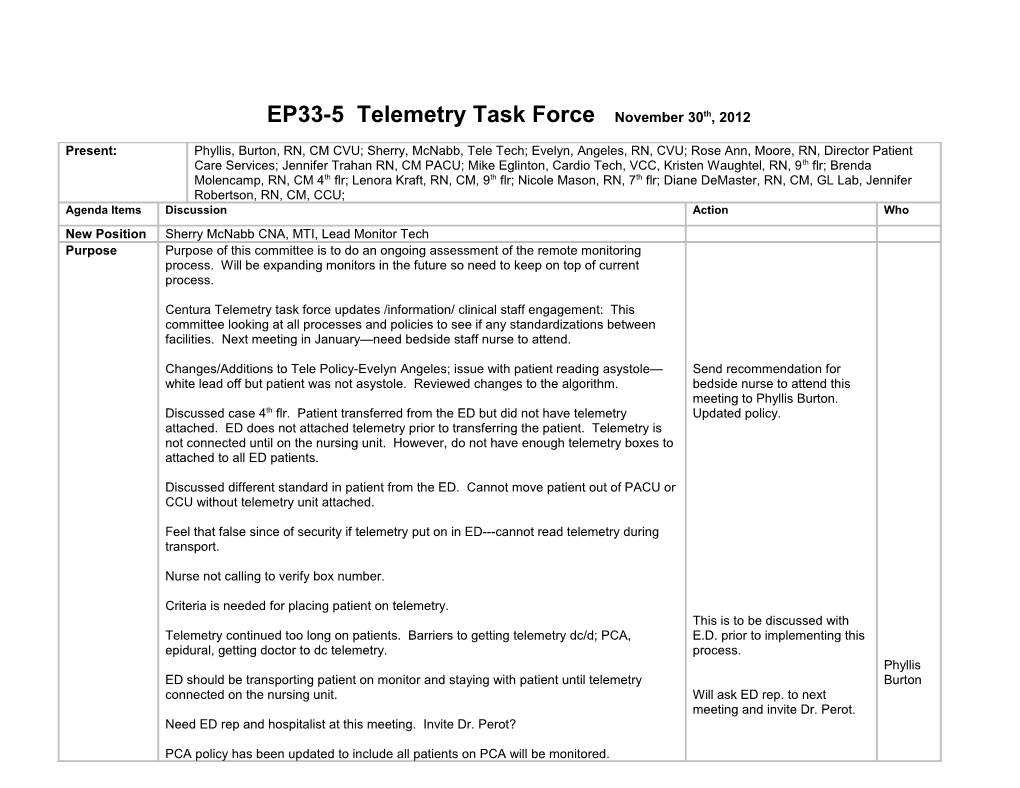 EP33-5 Telemetry Task Force November 30Th, 2012