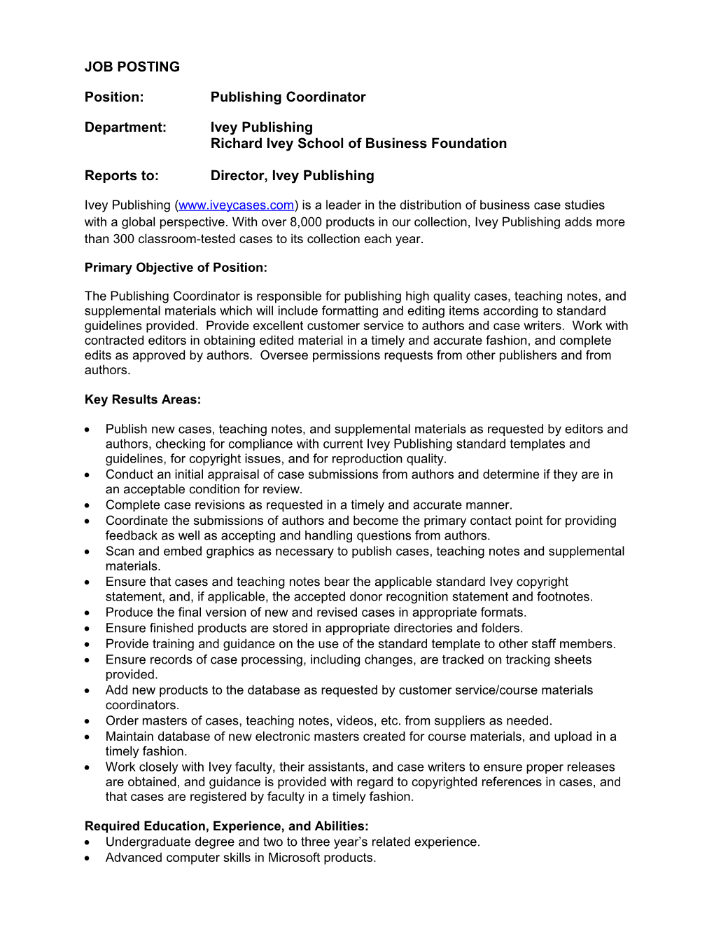 Position: Publishing Coordinator