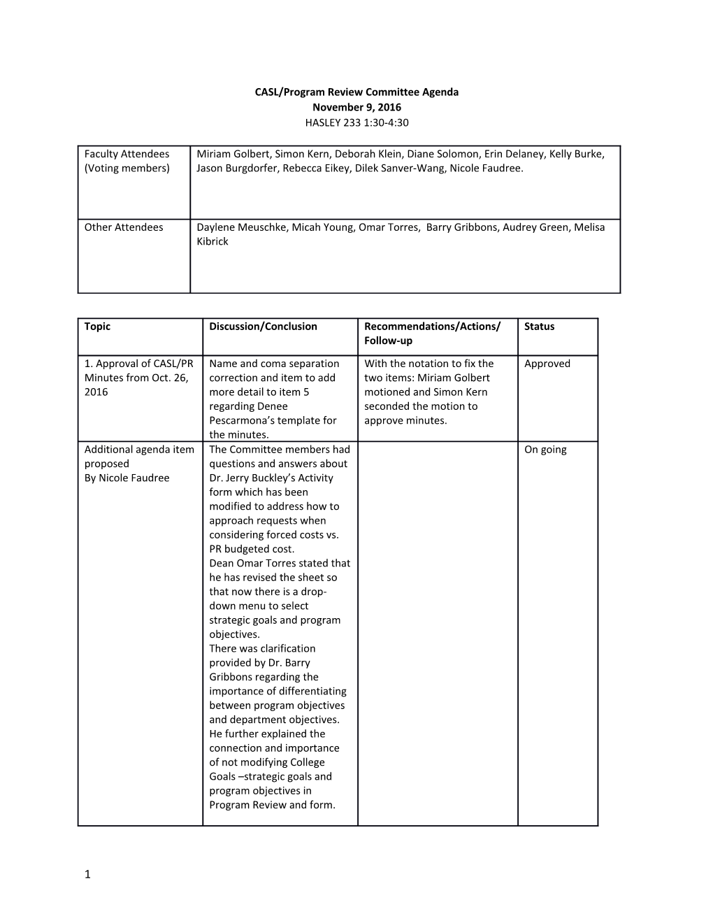 CASL/Program Review Committee Agenda